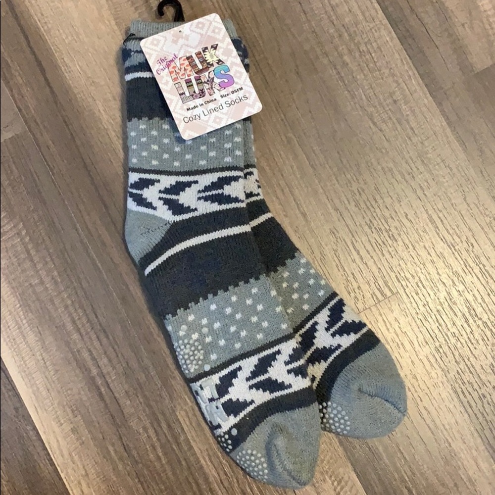 Muk Luks Grey Cozy Lined Socks slip resistant OSFM